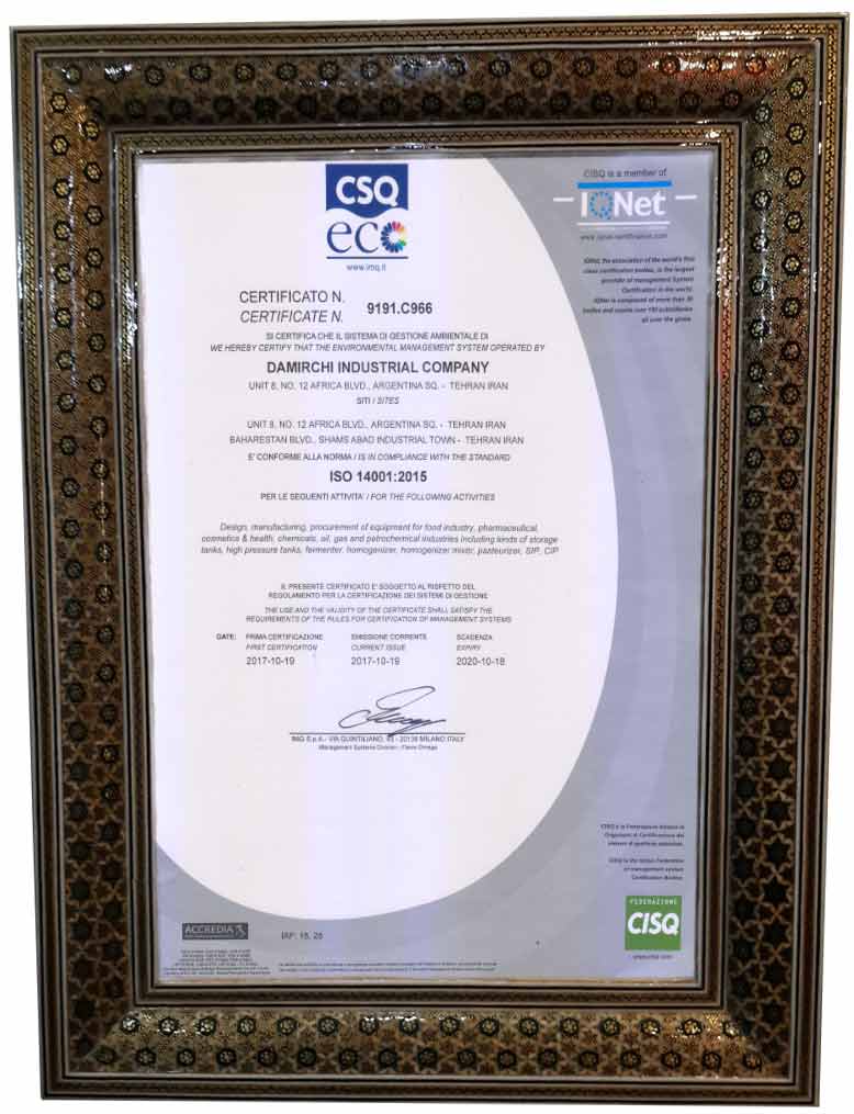 Certificate 9001 Damirchi Co.