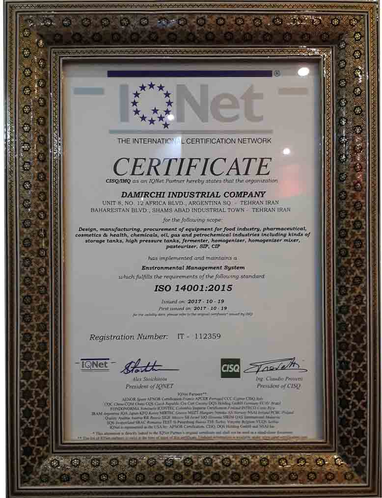 Certificate 14001 Damirchi Co.
